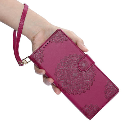For Xiaomi Poco F8 Ultra / Redmi K90 Pro Max Totem Embossed Magnetic Closure Vegan Leather Phone Case with Strap(Rose Red)