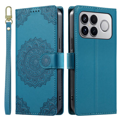 For Xiaomi Poco F8 Ultra / Redmi K90 Pro Max Totem Embossed Magnetic Closure Vegan Leather Phone Case with Strap(Blue)