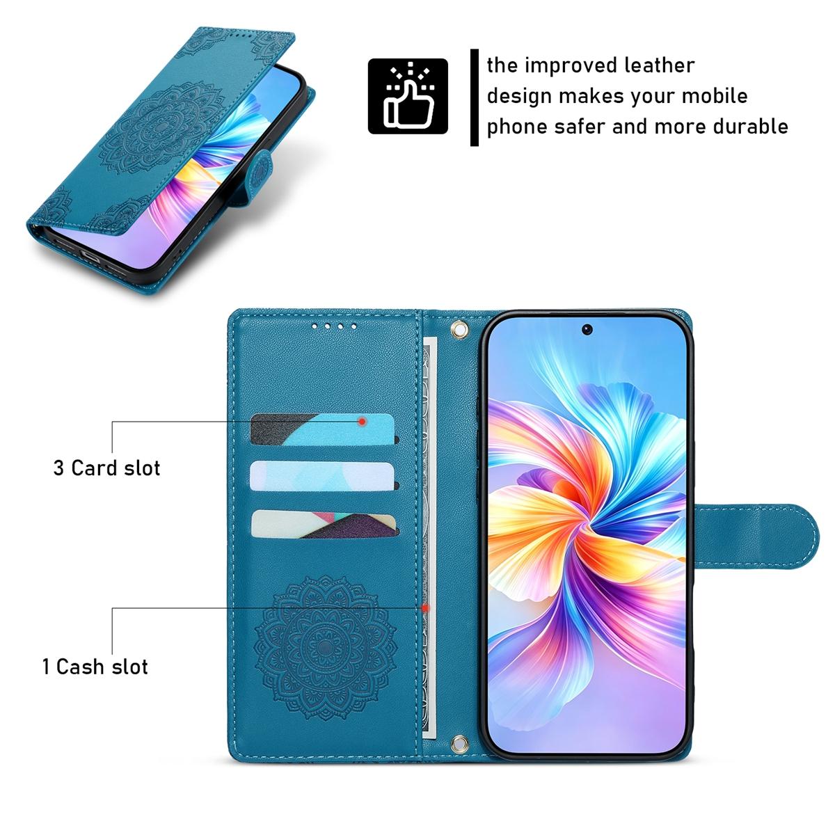 For Xiaomi Poco F8 Ultra / Redmi K90 Pro Max Totem Embossed Magnetic Closure Vegan Leather Phone Case with Strap(Blue)