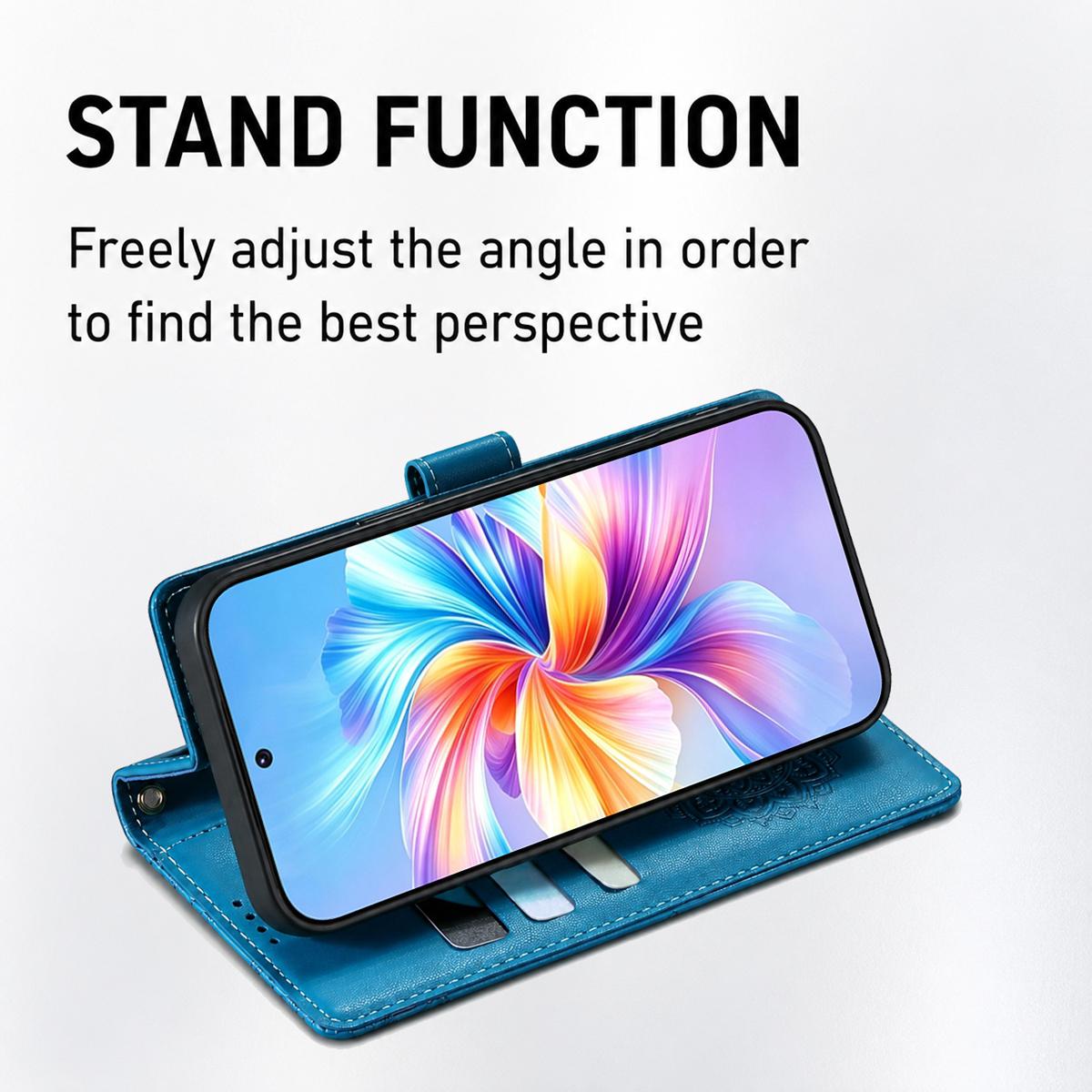 For Xiaomi Poco F8 Ultra / Redmi K90 Pro Max Totem Embossed Magnetic Closure Vegan Leather Phone Case with Strap(Blue)