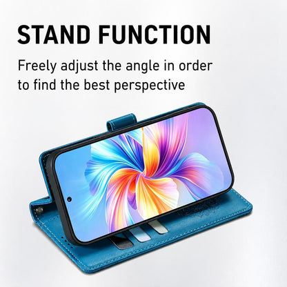 For Xiaomi Poco F8 Ultra / Redmi K90 Pro Max Totem Embossed Magnetic Closure Vegan Leather Phone Case with Strap(Blue)