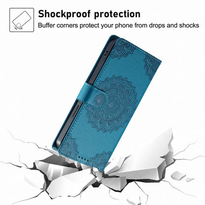 For Xiaomi Poco F8 Ultra / Redmi K90 Pro Max Totem Embossed Magnetic Closure Vegan Leather Phone Case with Strap(Blue)