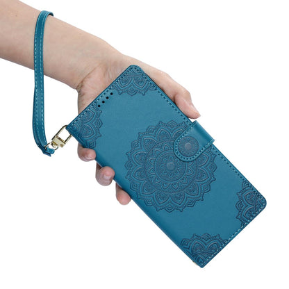 For Xiaomi Poco F8 Ultra / Redmi K90 Pro Max Totem Embossed Magnetic Closure Vegan Leather Phone Case with Strap(Blue)