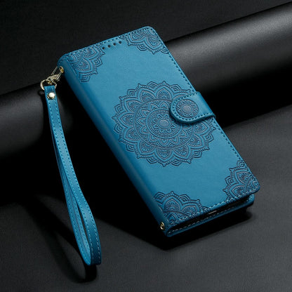 For Xiaomi Poco F8 Ultra / Redmi K90 Pro Max Totem Embossed Magnetic Closure Vegan Leather Phone Case with Strap(Blue)