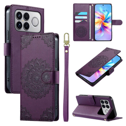 For Xiaomi Poco F8 Ultra / Redmi K90 Pro Max Totem Embossed Magnetic Closure Vegan Leather Phone Case with Strap(Purple)