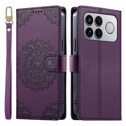 For Xiaomi Poco F8 Ultra / Redmi K90 Pro Max Totem Embossed Magnetic Closure Vegan Leather Phone Case with Strap(Purple)