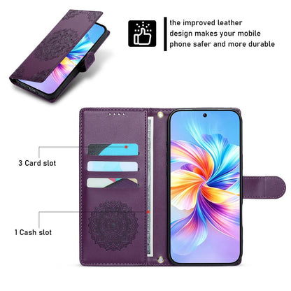 For Xiaomi Poco F8 Ultra / Redmi K90 Pro Max Totem Embossed Magnetic Closure Vegan Leather Phone Case with Strap(Purple)