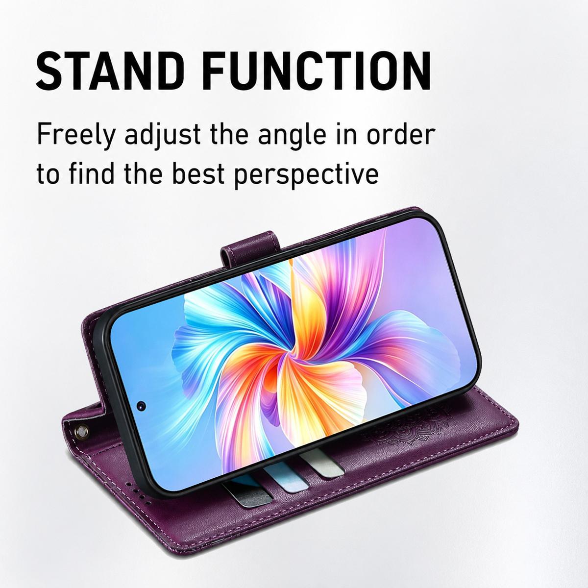 For Xiaomi Poco F8 Ultra / Redmi K90 Pro Max Totem Embossed Magnetic Closure Vegan Leather Phone Case with Strap(Purple)