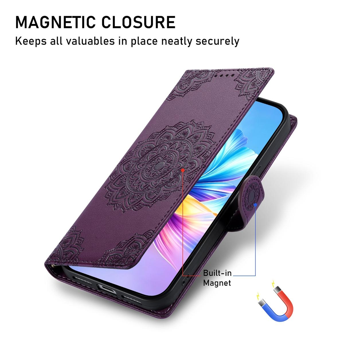 For Xiaomi Poco F8 Ultra / Redmi K90 Pro Max Totem Embossed Magnetic Closure Vegan Leather Phone Case with Strap(Purple)