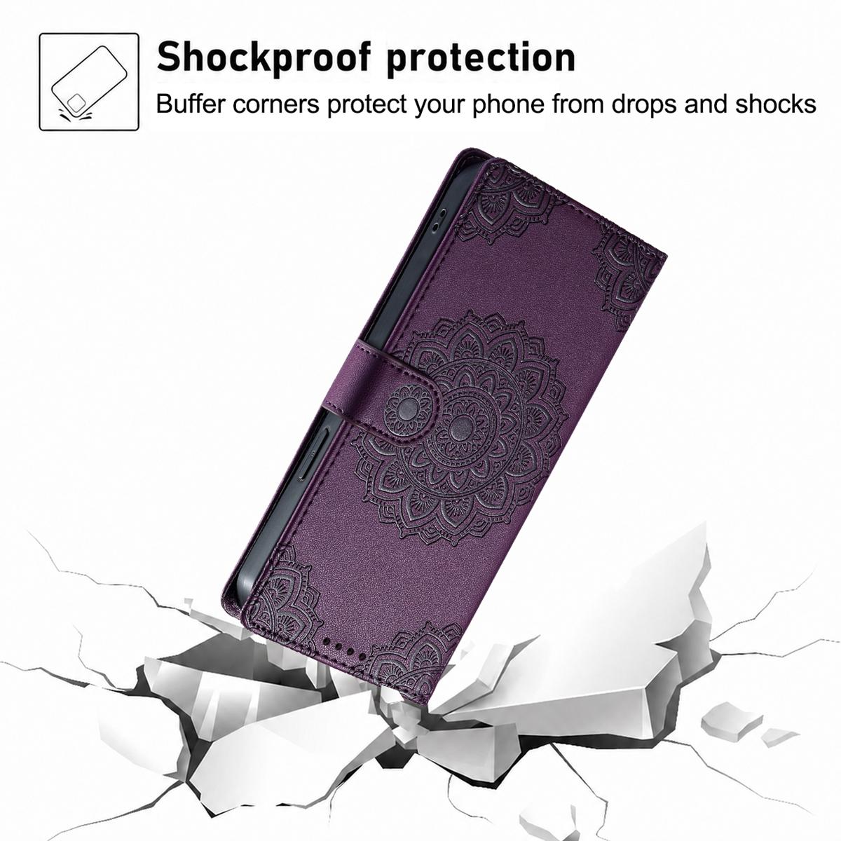 For Xiaomi Poco F8 Ultra / Redmi K90 Pro Max Totem Embossed Magnetic Closure Vegan Leather Phone Case with Strap(Purple)