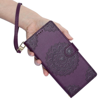 For Xiaomi Poco F8 Ultra / Redmi K90 Pro Max Totem Embossed Magnetic Closure Vegan Leather Phone Case with Strap(Purple)