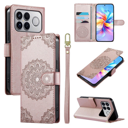 For Xiaomi Poco F8 Ultra / Redmi K90 Pro Max Totem Embossed Magnetic Closure Vegan Leather Phone Case with Strap(Pink)