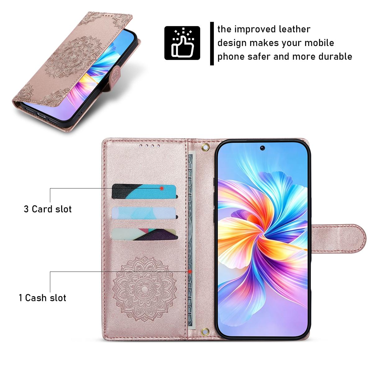 For Xiaomi Poco F8 Ultra / Redmi K90 Pro Max Totem Embossed Magnetic Closure Vegan Leather Phone Case with Strap(Pink)