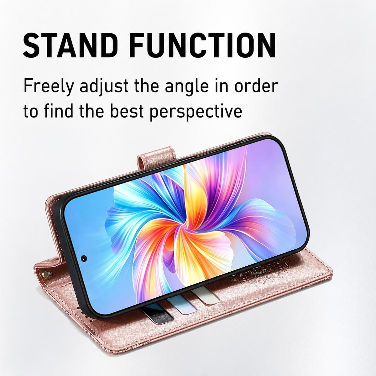 For Xiaomi Poco F8 Ultra / Redmi K90 Pro Max Totem Embossed Magnetic Closure Vegan Leather Phone Case with Strap(Pink)