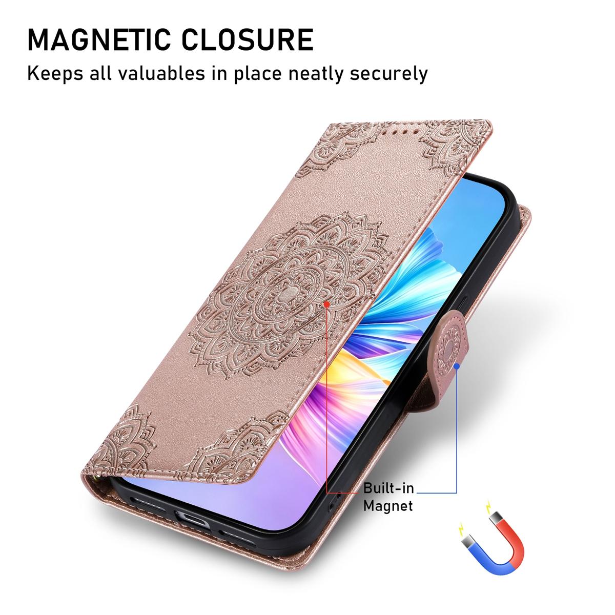 For Xiaomi Poco F8 Ultra / Redmi K90 Pro Max Totem Embossed Magnetic Closure Vegan Leather Phone Case with Strap(Pink)