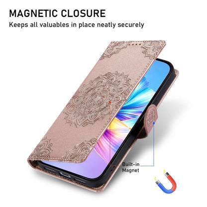 For Xiaomi Poco F8 Ultra / Redmi K90 Pro Max Totem Embossed Magnetic Closure Vegan Leather Phone Case with Strap(Pink)