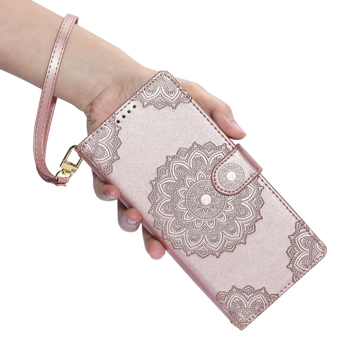 For Xiaomi Poco F8 Ultra / Redmi K90 Pro Max Totem Embossed Magnetic Closure Vegan Leather Phone Case with Strap(Pink)