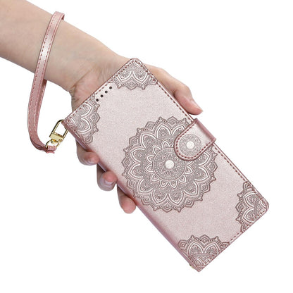For Xiaomi Poco F8 Ultra / Redmi K90 Pro Max Totem Embossed Magnetic Closure Vegan Leather Phone Case with Strap(Pink)