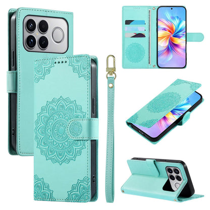 For Xiaomi Poco F8 Ultra / Redmi K90 Pro Max Totem Embossed Magnetic Closure Vegan Leather Phone Case with Strap(Light Green)