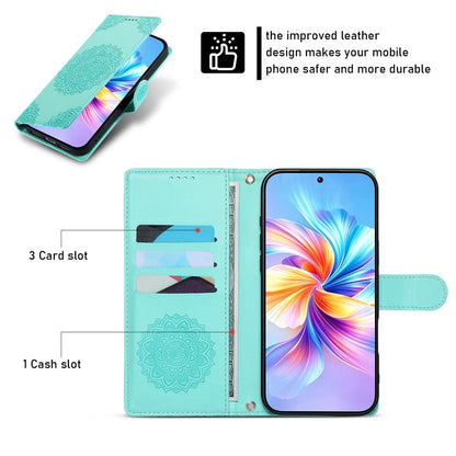 For Xiaomi Poco F8 Ultra / Redmi K90 Pro Max Totem Embossed Magnetic Closure Vegan Leather Phone Case with Strap(Light Green)