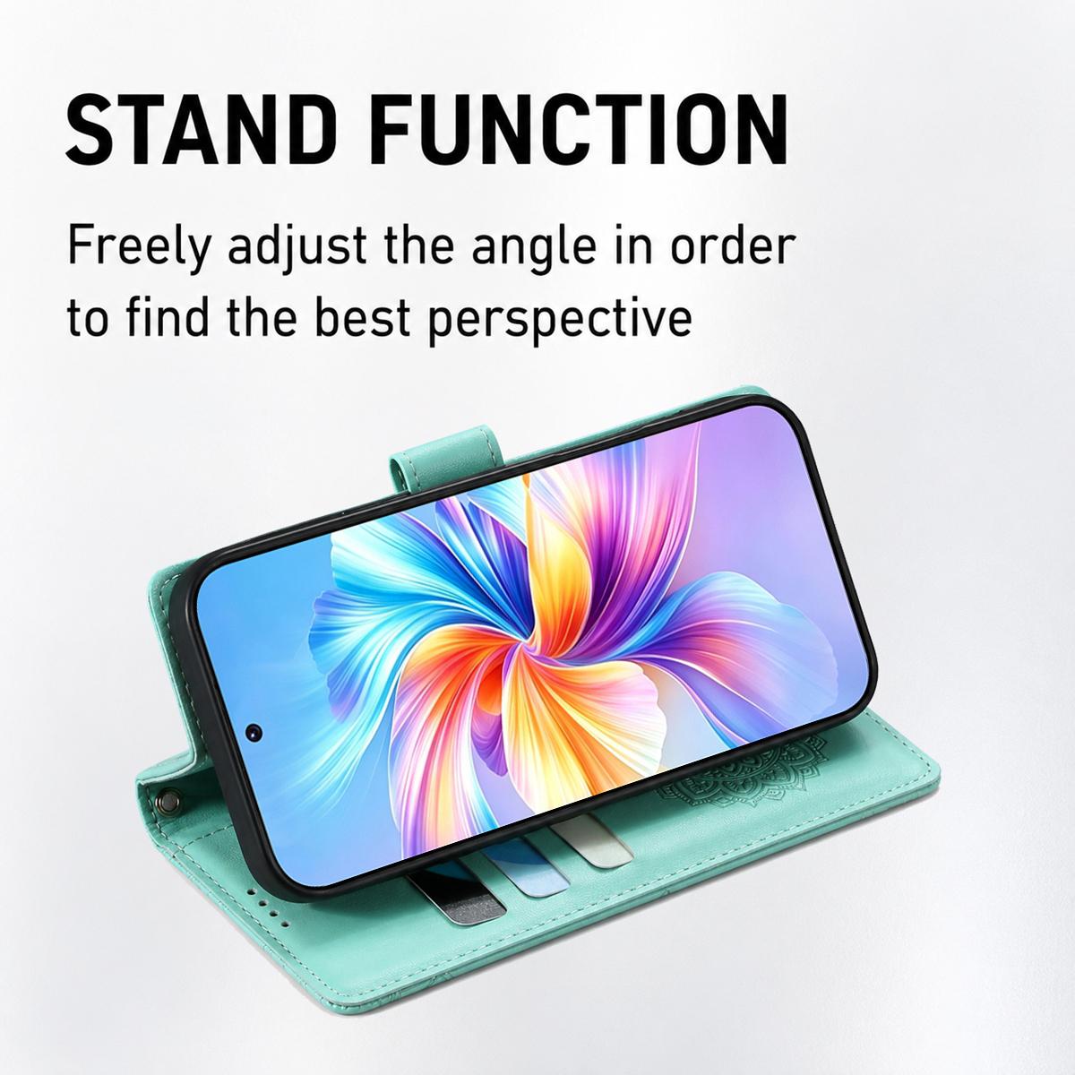 For Xiaomi Poco F8 Ultra / Redmi K90 Pro Max Totem Embossed Magnetic Closure Vegan Leather Phone Case with Strap(Light Green)