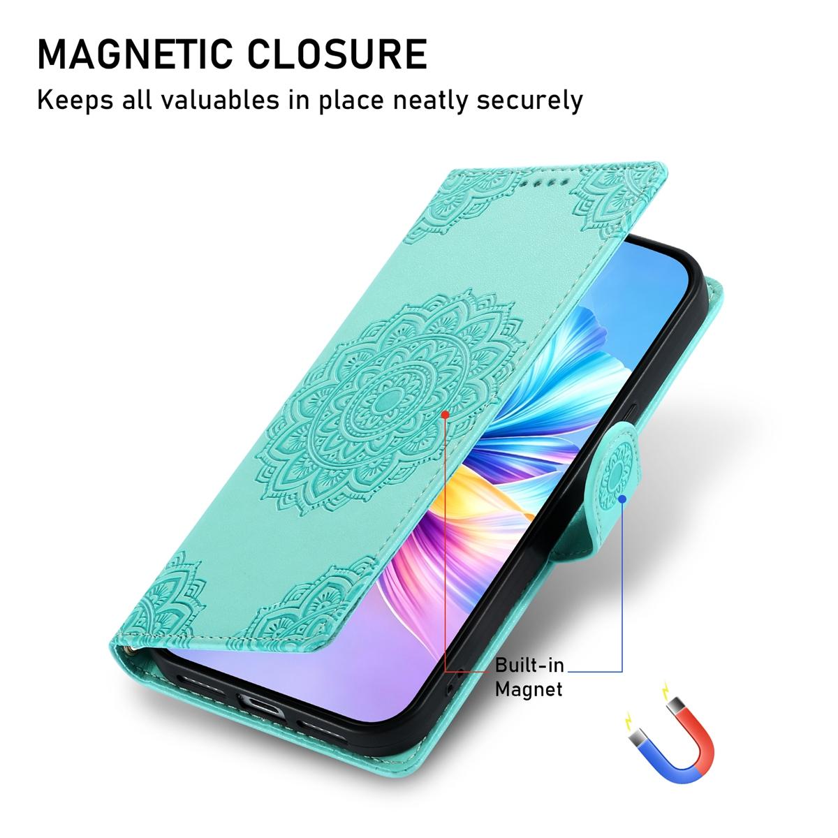 For Xiaomi Poco F8 Ultra / Redmi K90 Pro Max Totem Embossed Magnetic Closure Vegan Leather Phone Case with Strap(Light Green)