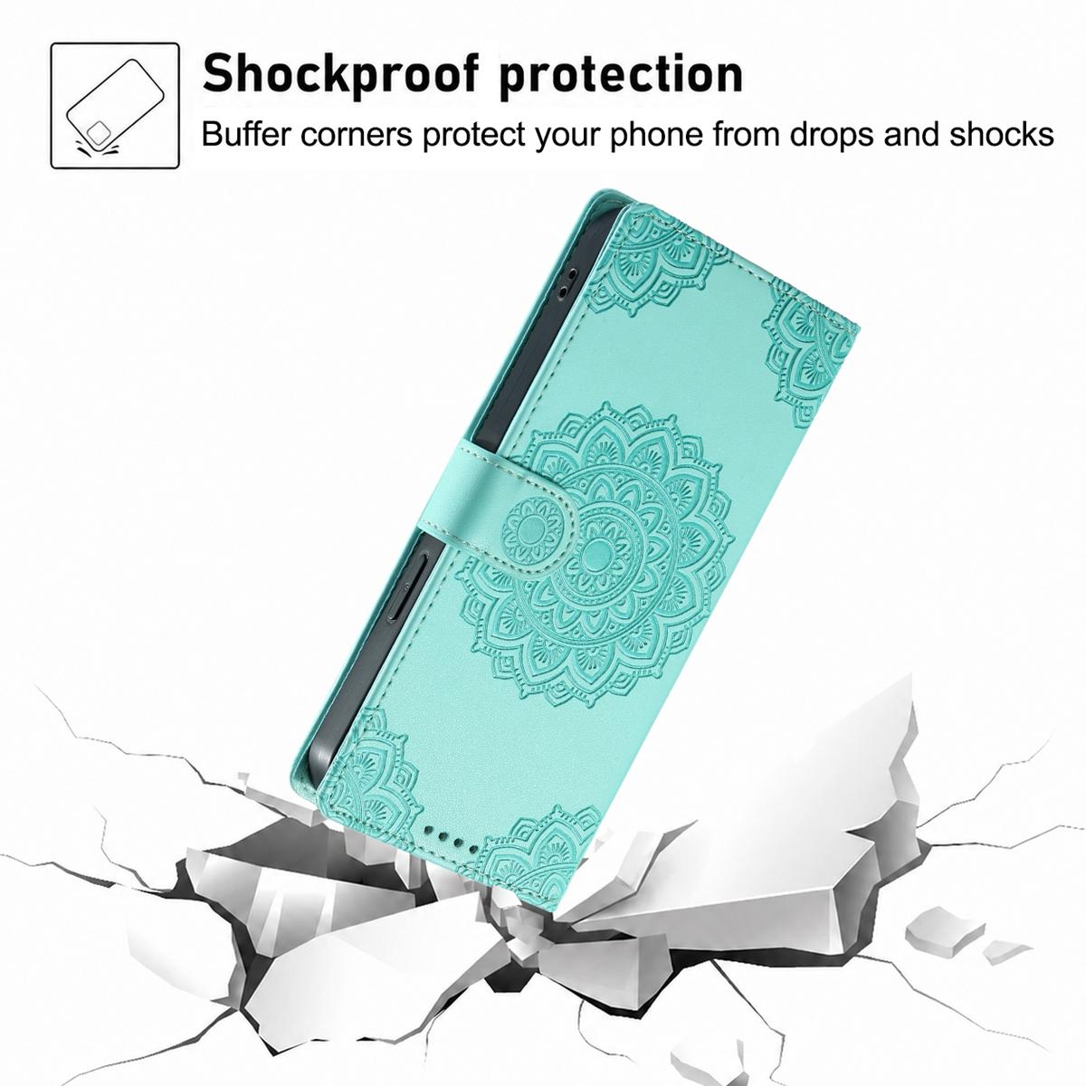 For Xiaomi Poco F8 Ultra / Redmi K90 Pro Max Totem Embossed Magnetic Closure Vegan Leather Phone Case with Strap(Light Green)