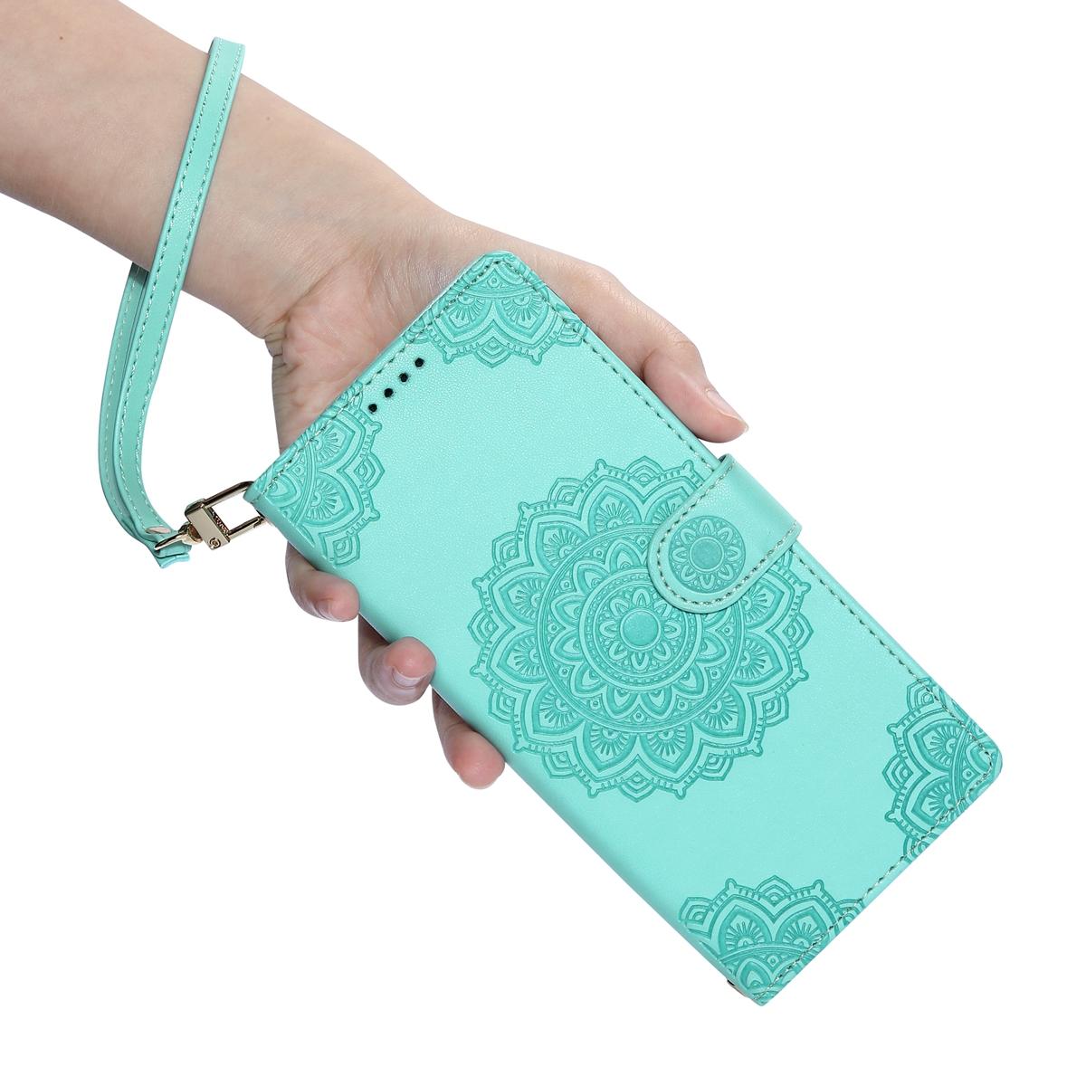For Xiaomi Poco F8 Ultra / Redmi K90 Pro Max Totem Embossed Magnetic Closure Vegan Leather Phone Case with Strap(Light Green)
