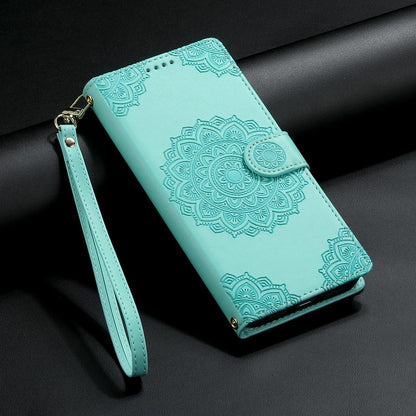 For Xiaomi Poco F8 Ultra / Redmi K90 Pro Max Totem Embossed Magnetic Closure Vegan Leather Phone Case with Strap(Light Green)