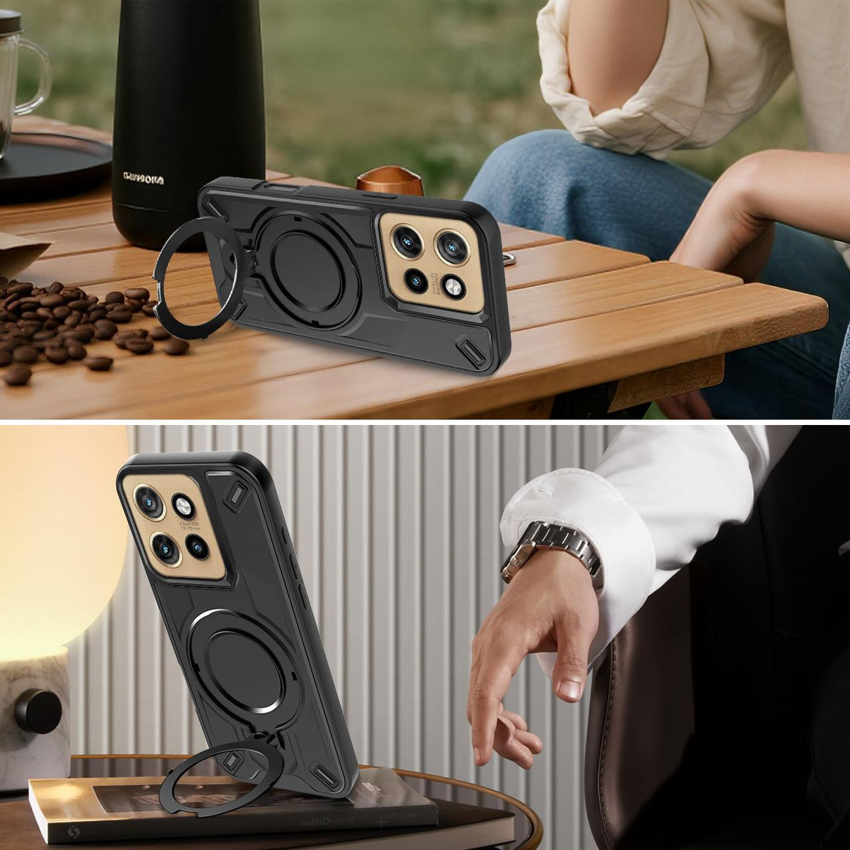 For Motorola Edge 50 Neo Dijia Rotating Bracket Magnetic Phone Case - Blue - EDA009613702E