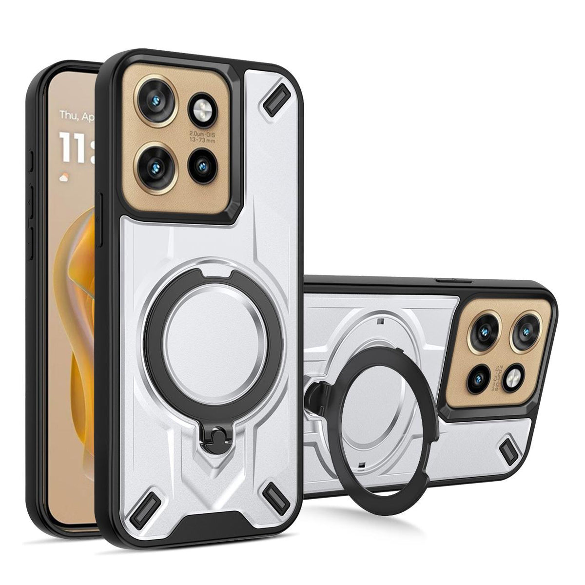 For Motorola Edge 50 Neo Dijia Rotating Bracket Magnetic Phone Case - Silver - EDA009613702G