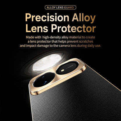 For Huawei nova 16 Ultra Electroplated Frame Litchi Texture PC + TPU Vegan Leather Phone Case - Black - EDA009620619A