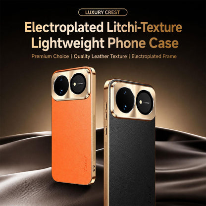 For Huawei nova 16 Ultra Electroplated Frame Litchi Texture PC + TPU Vegan Leather Phone Case - Orange - EDA009620619B