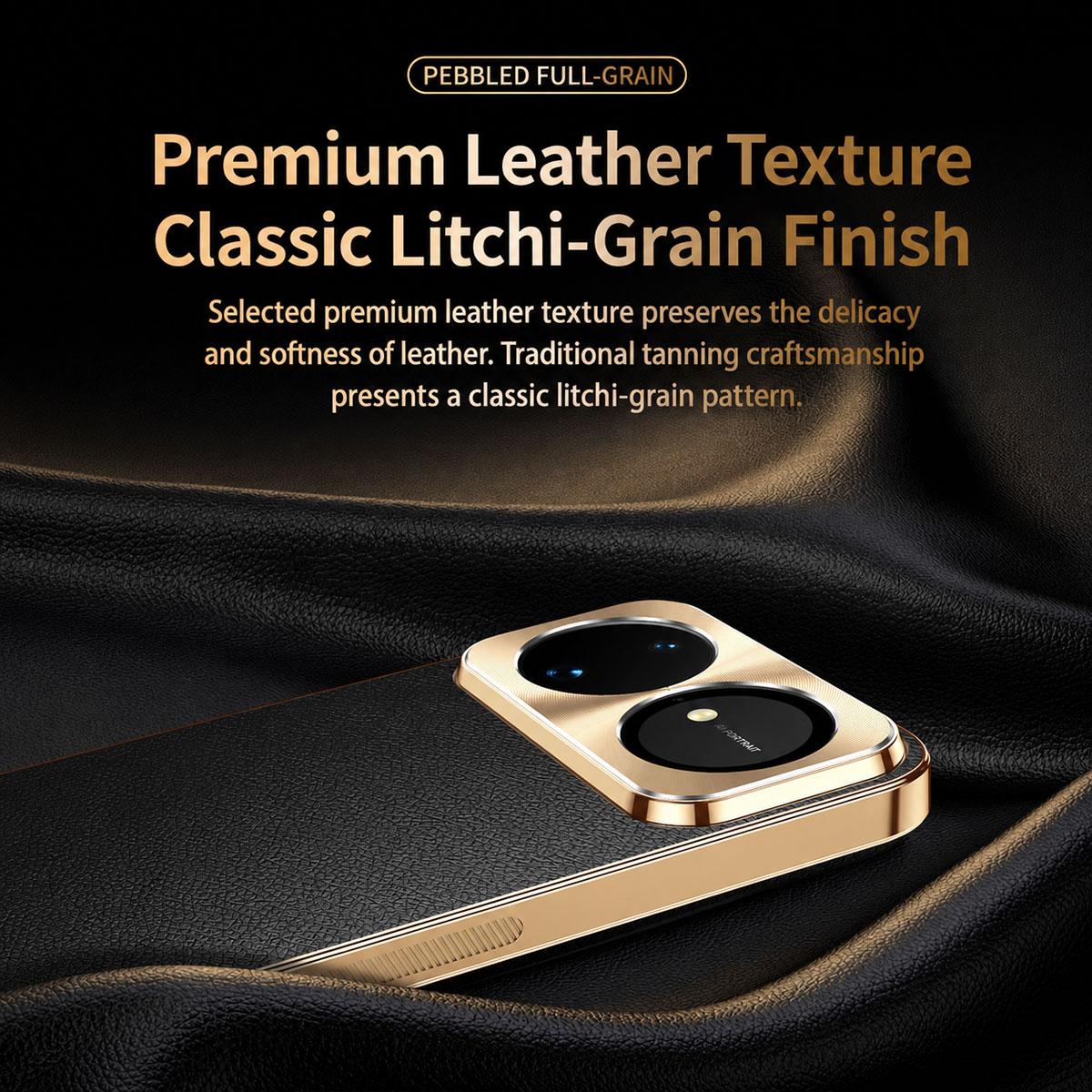 For Huawei nova 16 Ultra Electroplated Frame Litchi Texture PC + TPU Vegan Leather Phone Case - Orange - EDA009620619B