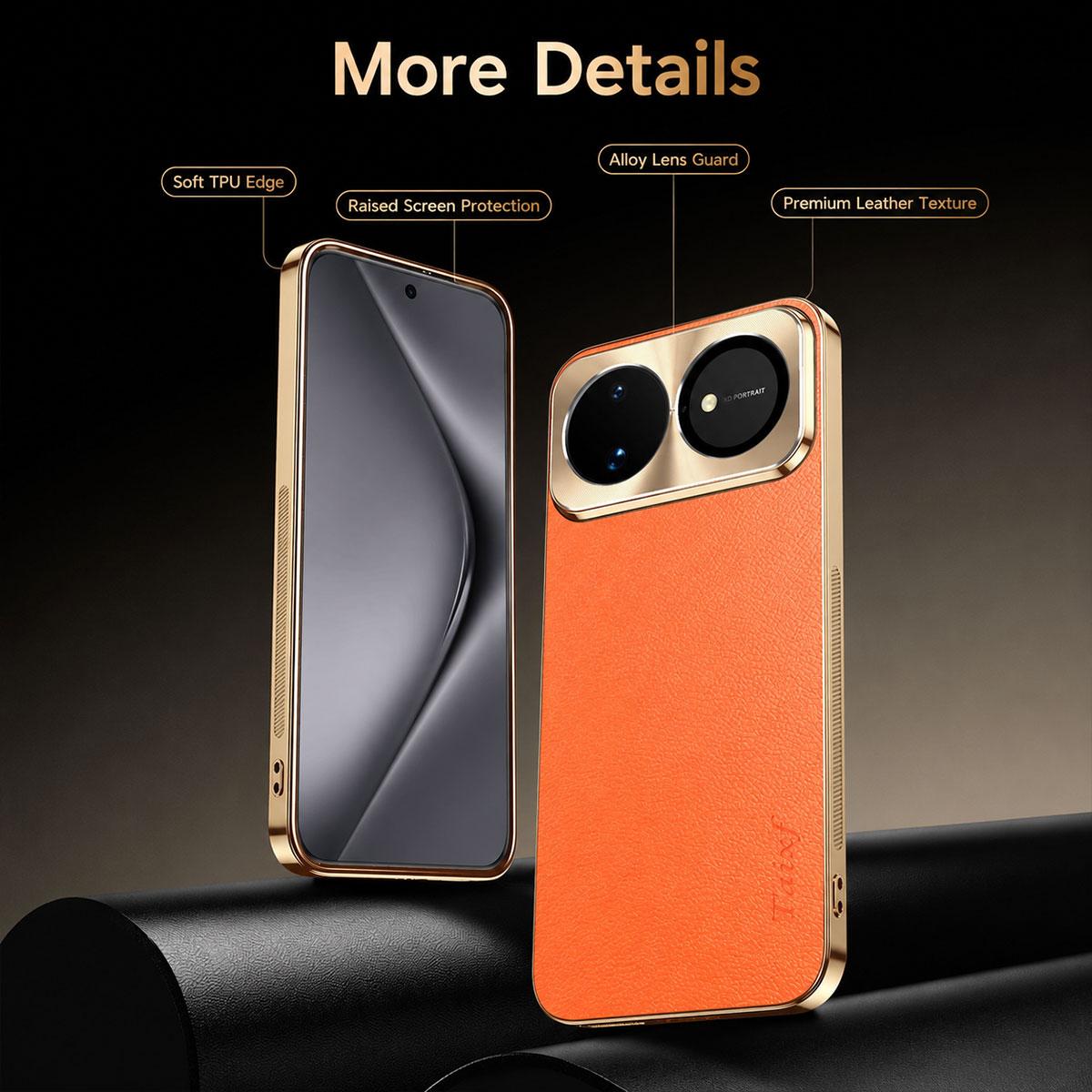 For Huawei nova 16 Ultra Electroplated Frame Litchi Texture PC + TPU Vegan Leather Phone Case - Orange - EDA009620619B