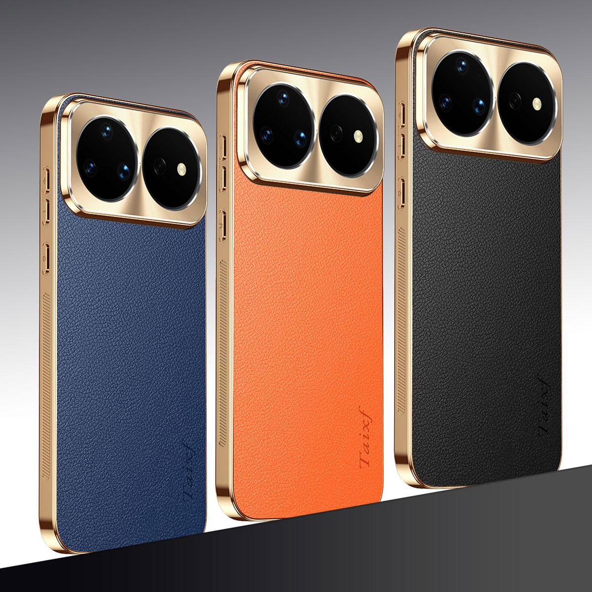 For Huawei nova 16 Ultra Electroplated Frame Litchi Texture PC + TPU Vegan Leather Phone Case - Blue - EDA009620619C