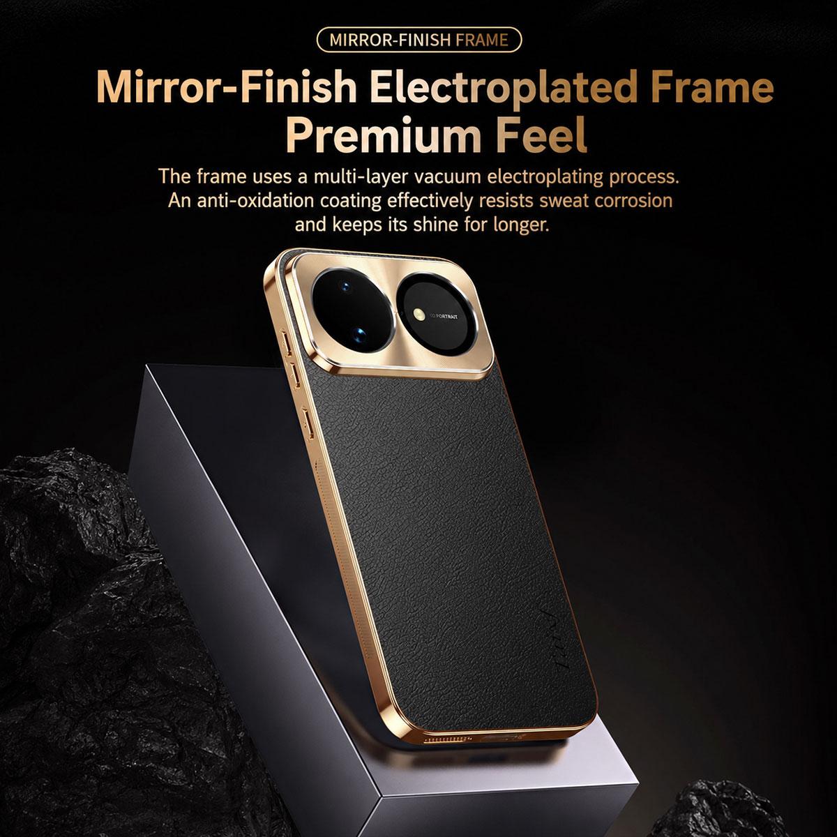 For Huawei nova 16 Ultra Electroplated Frame Litchi Texture PC + TPU Vegan Leather Phone Case - Blue - EDA009620619C