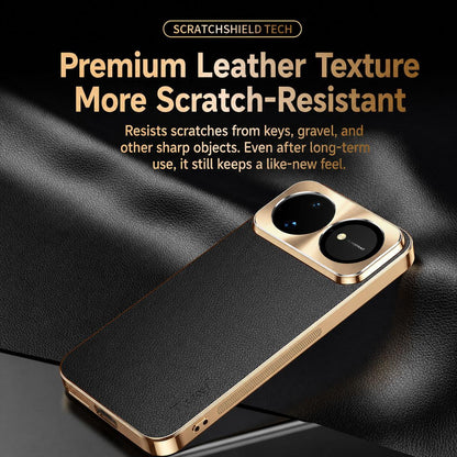 For Huawei nova 16 Ultra Electroplated Frame Litchi Texture PC + TPU Vegan Leather Phone Case - Blue - EDA009620619C