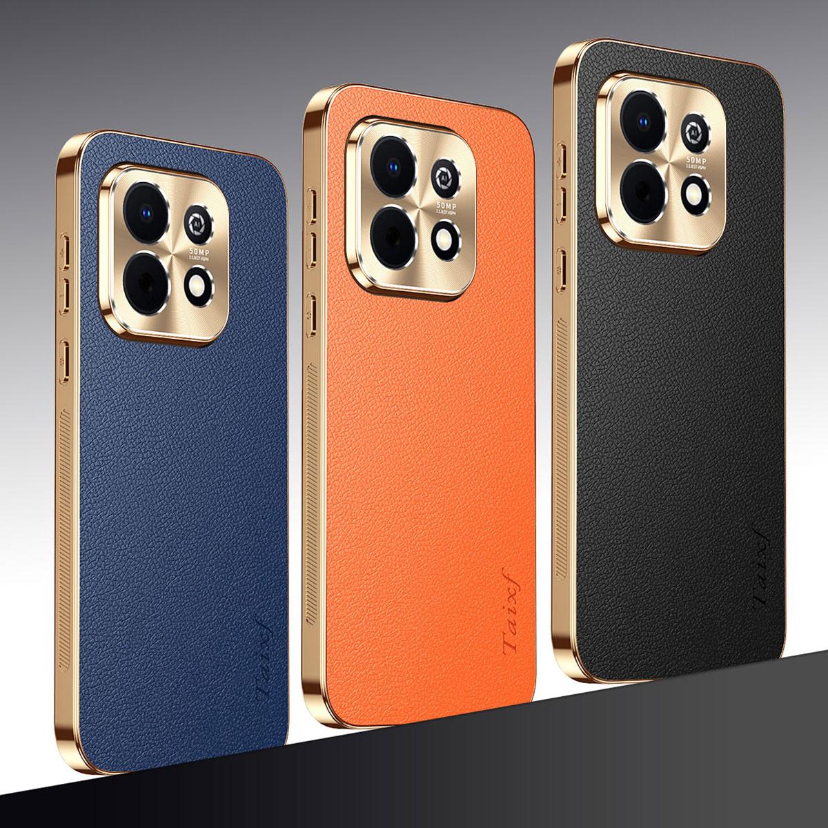 For Huawei Enjoy 90 Plus Electroplated Frame Litchi Texture PC + TPU Vegan Leather Phone Case - Black - EDA009620621A