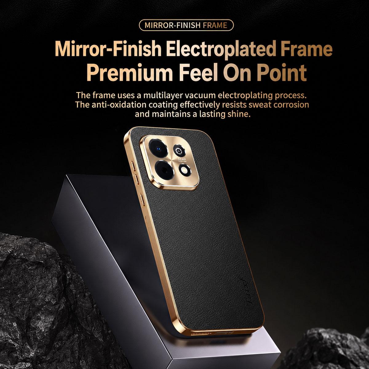 For Huawei Enjoy 90 Plus Electroplated Frame Litchi Texture PC + TPU Vegan Leather Phone Case - Black - EDA009620621A