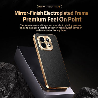 For Huawei Enjoy 90 Plus Electroplated Frame Litchi Texture PC + TPU Vegan Leather Phone Case - Black - EDA009620621A