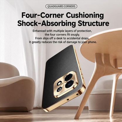 For Huawei Enjoy 90 Plus Electroplated Frame Litchi Texture PC + TPU Vegan Leather Phone Case - Black - EDA009620621A