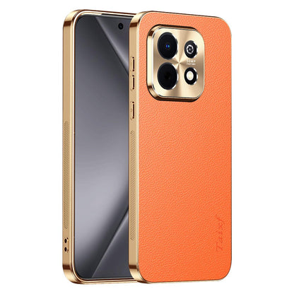 For Huawei Enjoy 90 Plus Electroplated Frame Litchi Texture PC + TPU Vegan Leather Phone Case - Orange - EDA009620621B