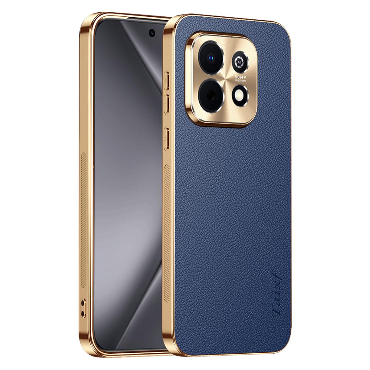 For Huawei Enjoy 90 Plus Electroplated Frame Litchi Texture PC + TPU Vegan Leather Phone Case - Blue - EDA009620621C