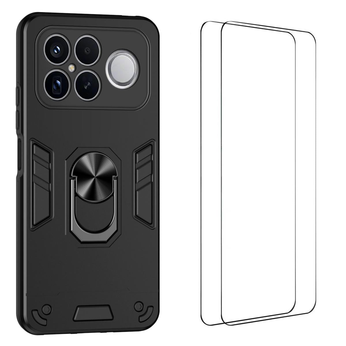 For Redmi K90 Pro Max / Poco F8 Ultra WANLONFENG Armor Kickstand Shockproof Phone Case with 2pcs Screen Films(Black)