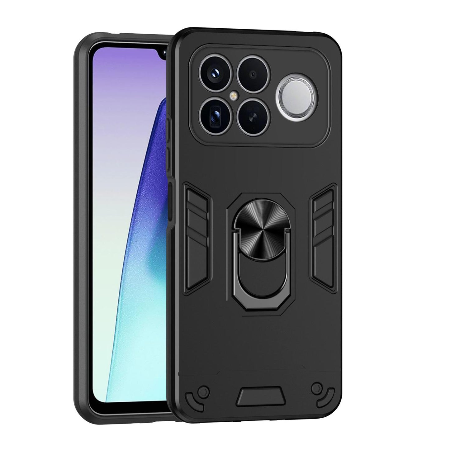For Redmi K90 Pro Max / Poco F8 Ultra WANLONFENG Armor Kickstand Shockproof Phone Case with 2pcs Screen Films(Black)