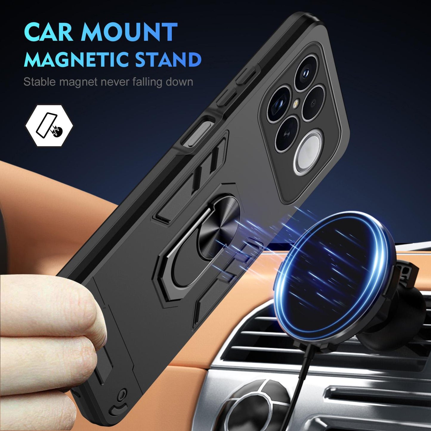 For Redmi K90 Pro Max / Poco F8 Ultra WANLONFENG Armor Kickstand Shockproof Phone Case with 2pcs Screen Films(Black)