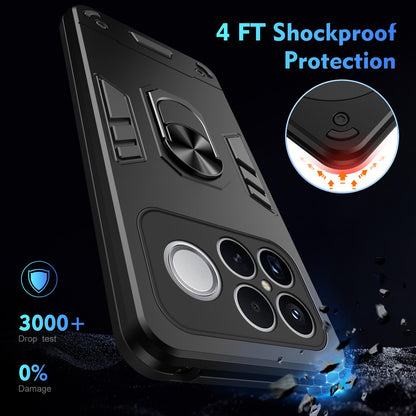 For Redmi K90 Pro Max / Poco F8 Ultra WANLONFENG Armor Kickstand Shockproof Phone Case with 2pcs Screen Films(Black)