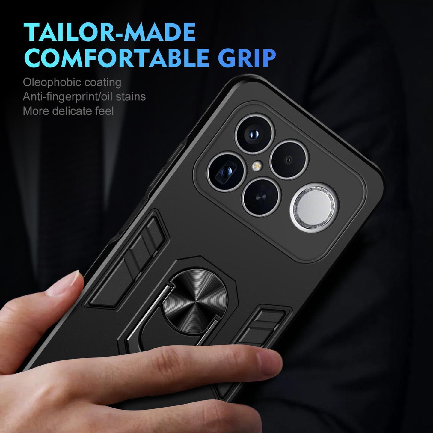 For Redmi K90 Pro Max / Poco F8 Ultra WANLONFENG Armor Kickstand Shockproof Phone Case with 2pcs Screen Films(Black)