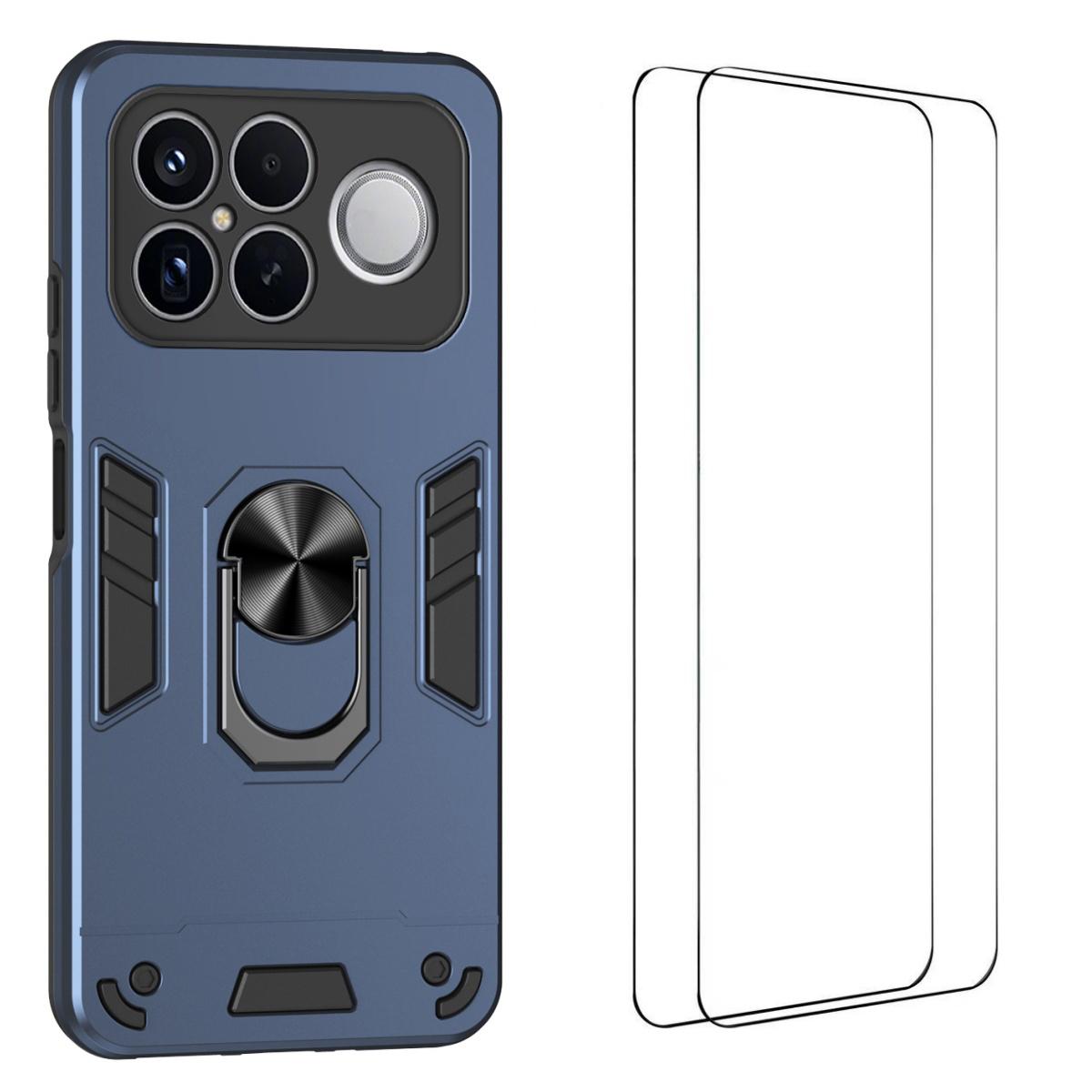 For Redmi K90 Pro Max / Poco F8 Ultra WANLONFENG Armor Kickstand Shockproof Phone Case with 2pcs Screen Films(Blue)